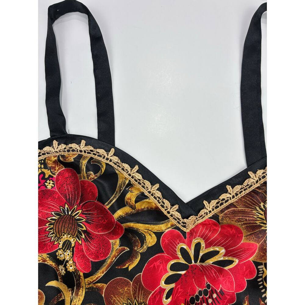 Vintage California Dynasty Baroque Floral Satin Cami Top M Y2K Whimsigoth - Picture 3 of 8